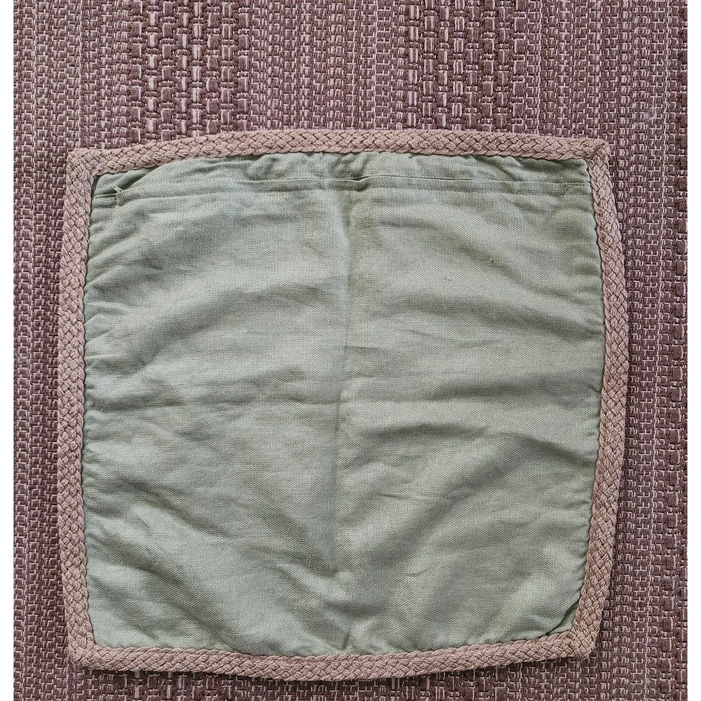 Pottery Barn Sage Green Woven Trimmed Linen Pillow Cover 20